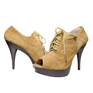Vintage Y2K Michael Kors Suede Lace Peep‎ Toe Stiletto Platform Heels Bootie 9.5